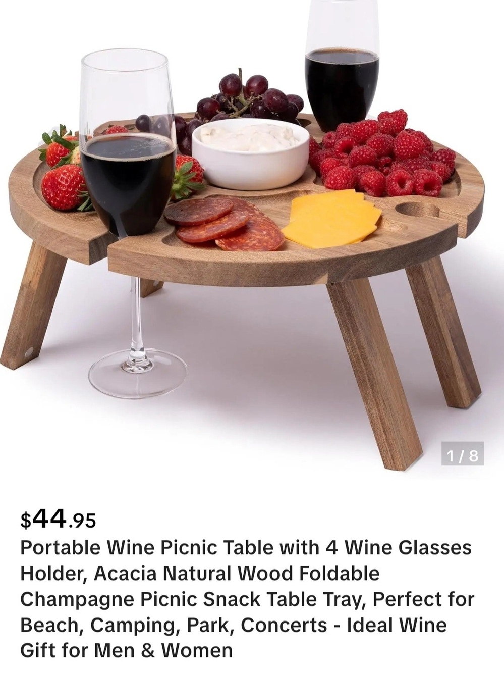 Acacia Wood Portable Wine Picnic Table - Natural